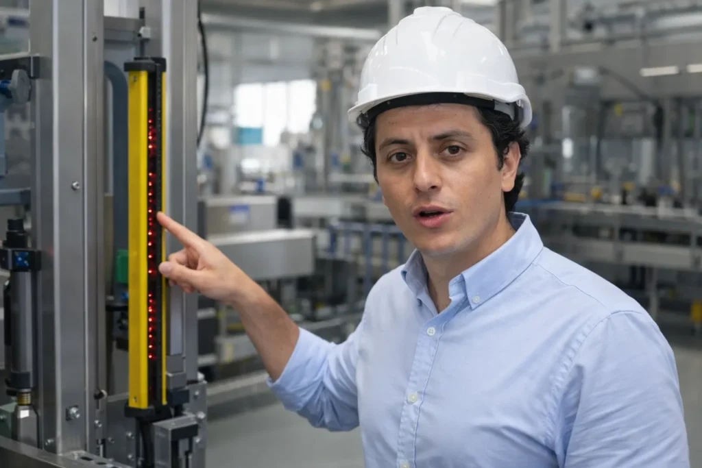 Engenheiro Valentim Neto explicando sensores de segurança - Os 4 anexos da NR-12