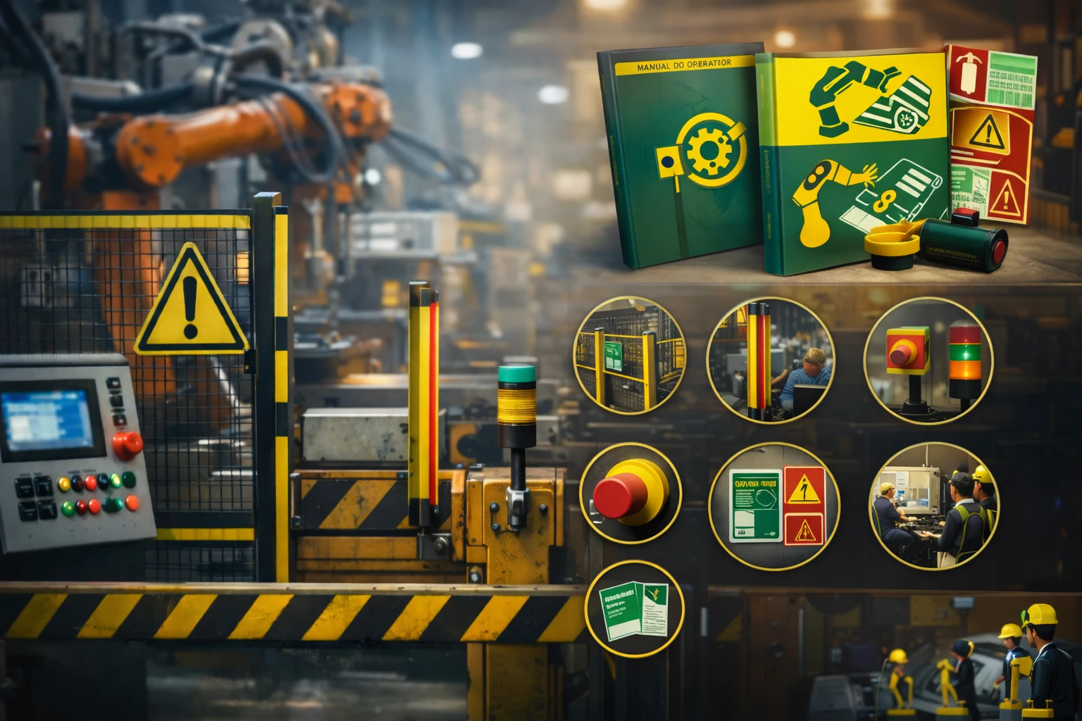 Adequação NR-12 em prensa hidráulica com guarda de proteção (exemplo ilustrativo)